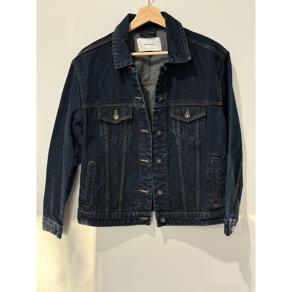 Stradivarius Jean Jacket Womens Small Y2K Dark Wash‎ Cropped 80s Retro Timeless - Picture 1 of 12